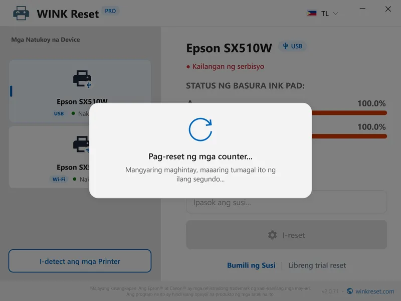 ayusin ang kumikislap na pulang ilaw epson wic reset tl
