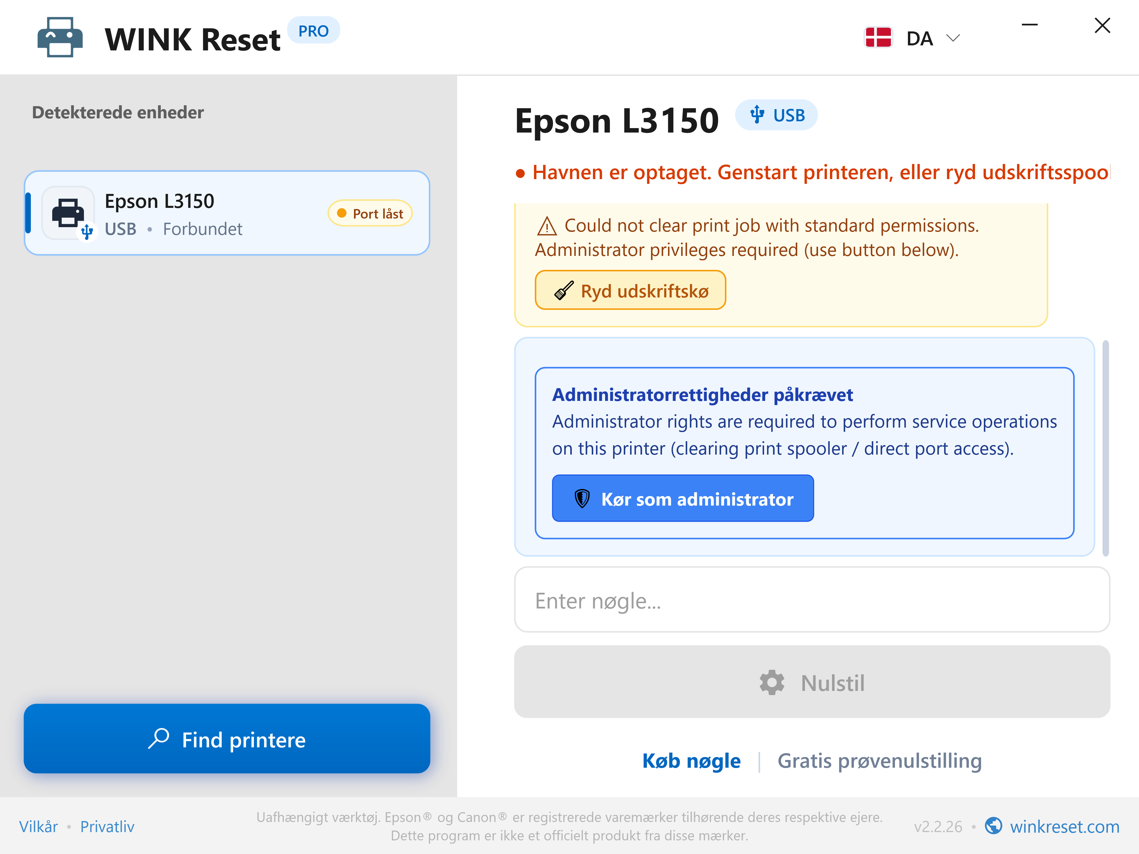 Administratorrettigheds-tildeling med ét klik (UAC) - WINK Reset PRO (DA)