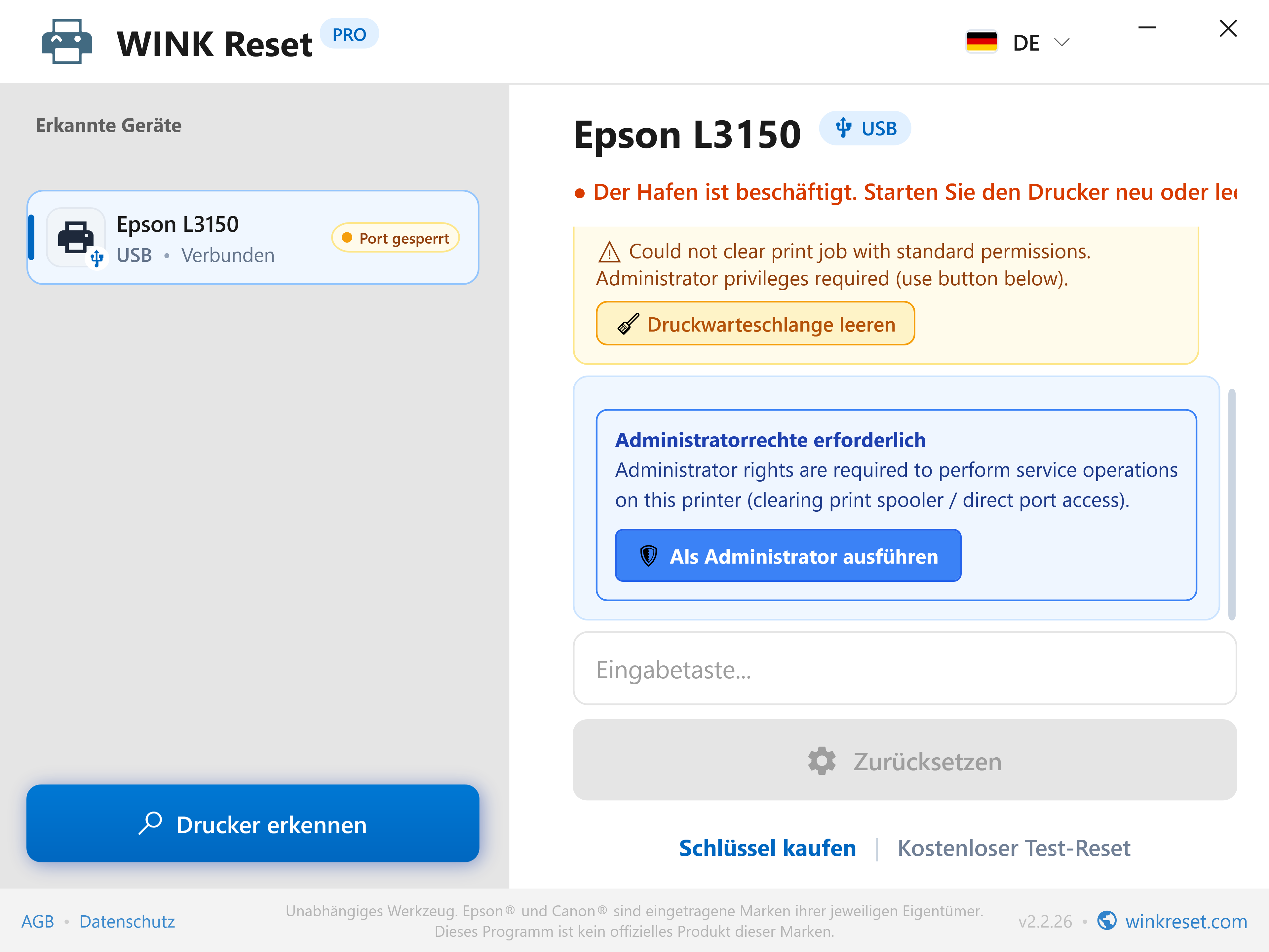 UAC-Administratorrechte mit einem Klick anfordern - WINK Reset PRO (DE)