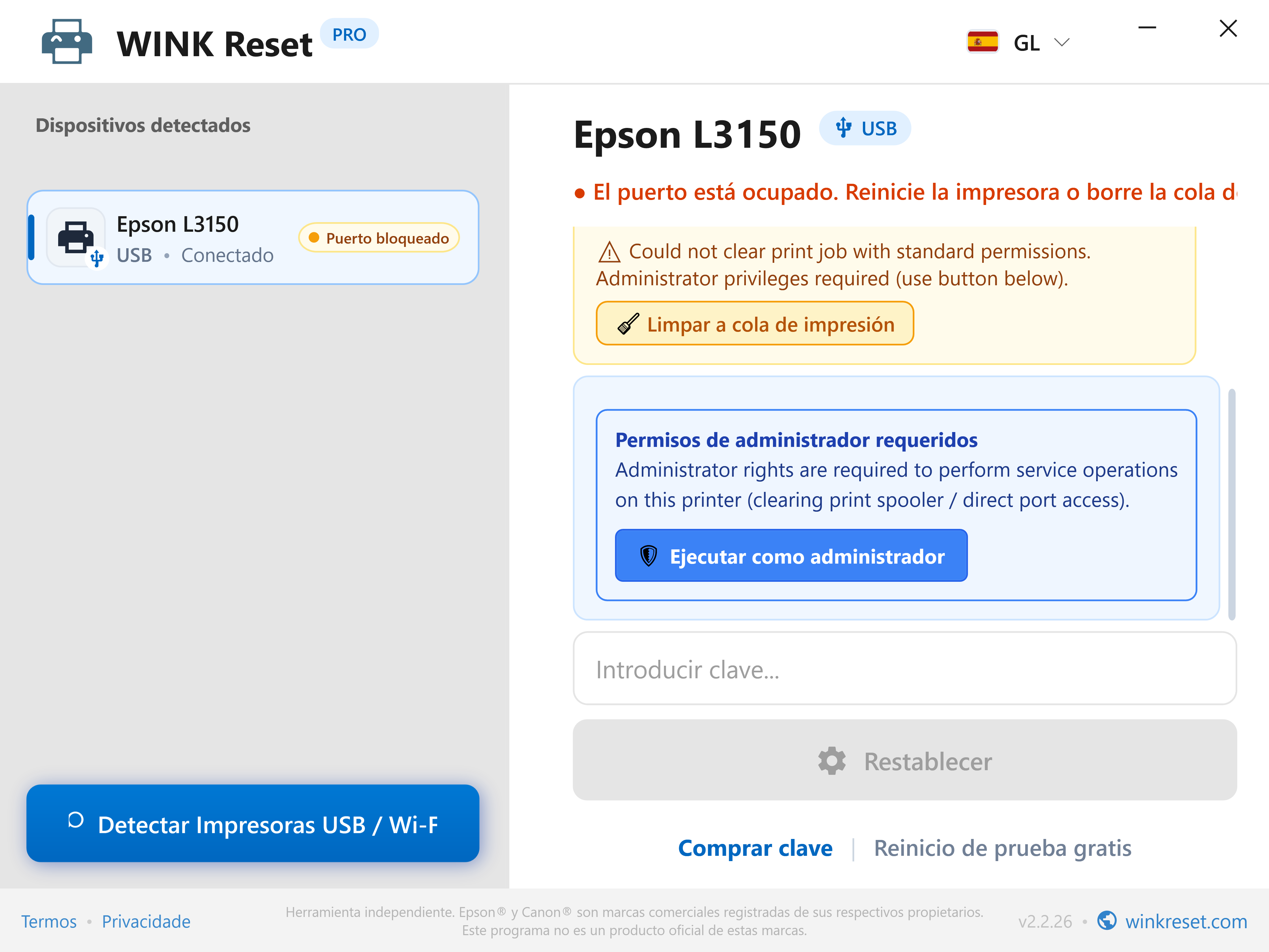 Elevación de privilexios de administrador nun clic (UAC) - WINK Reset PRO (GL)
