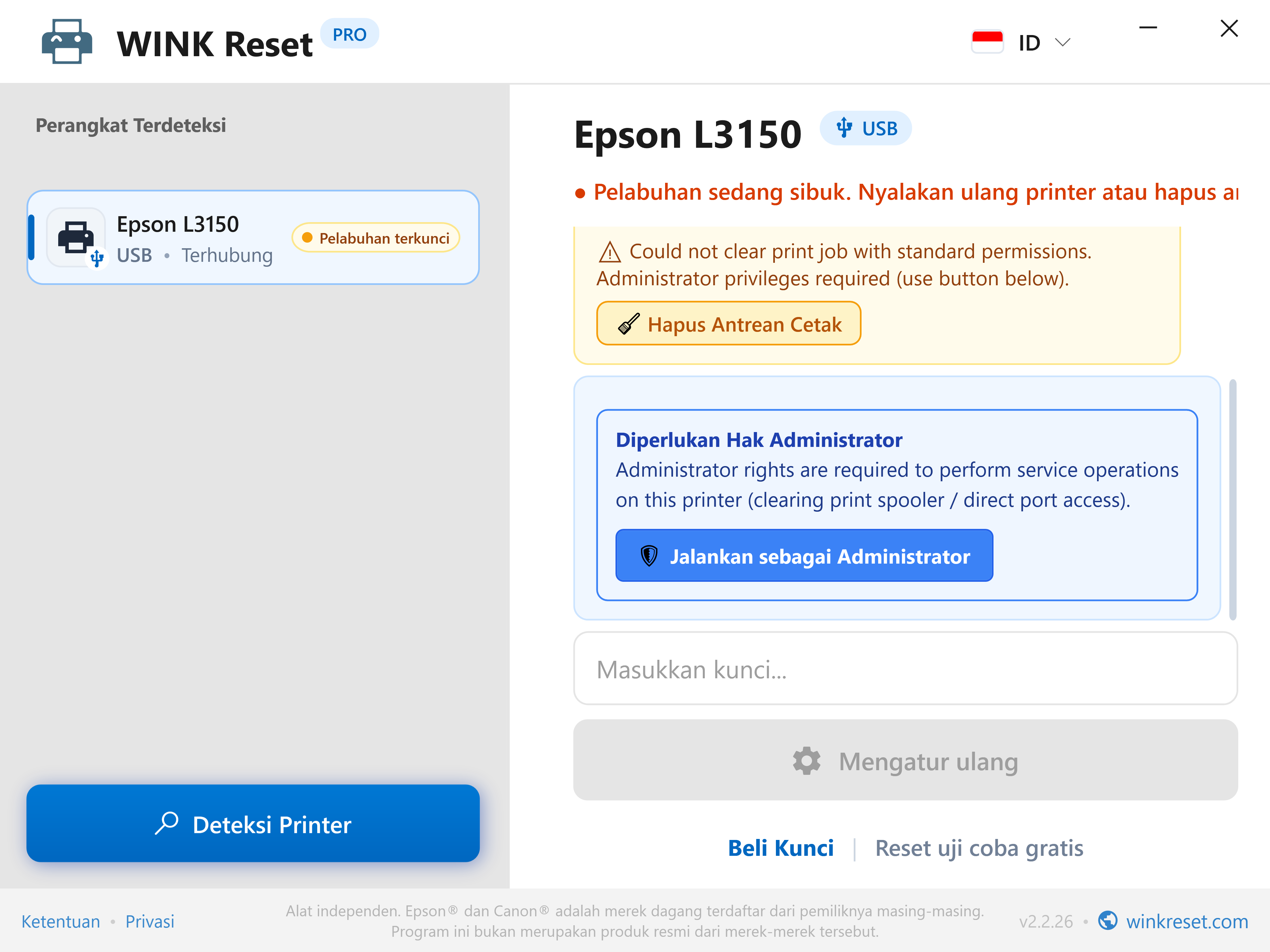 Eskalasi hak istimewa Administrator satu klik (UAC) - WINK Reset PRO (ID)