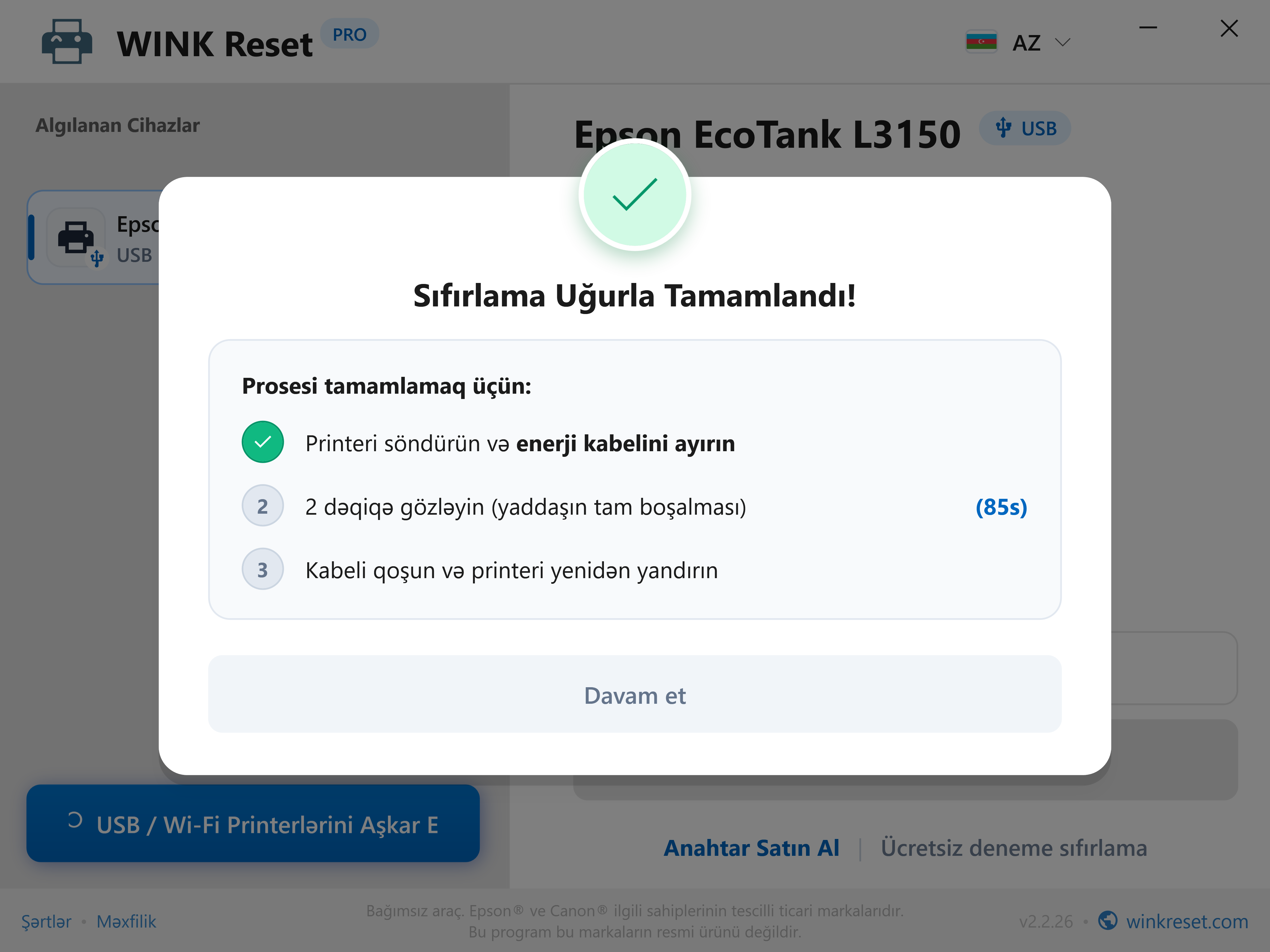 Uğurlu sıfırlama və ana plata enerjisinin boşaldılması köməkçisi - WINK Reset PRO (AZ)