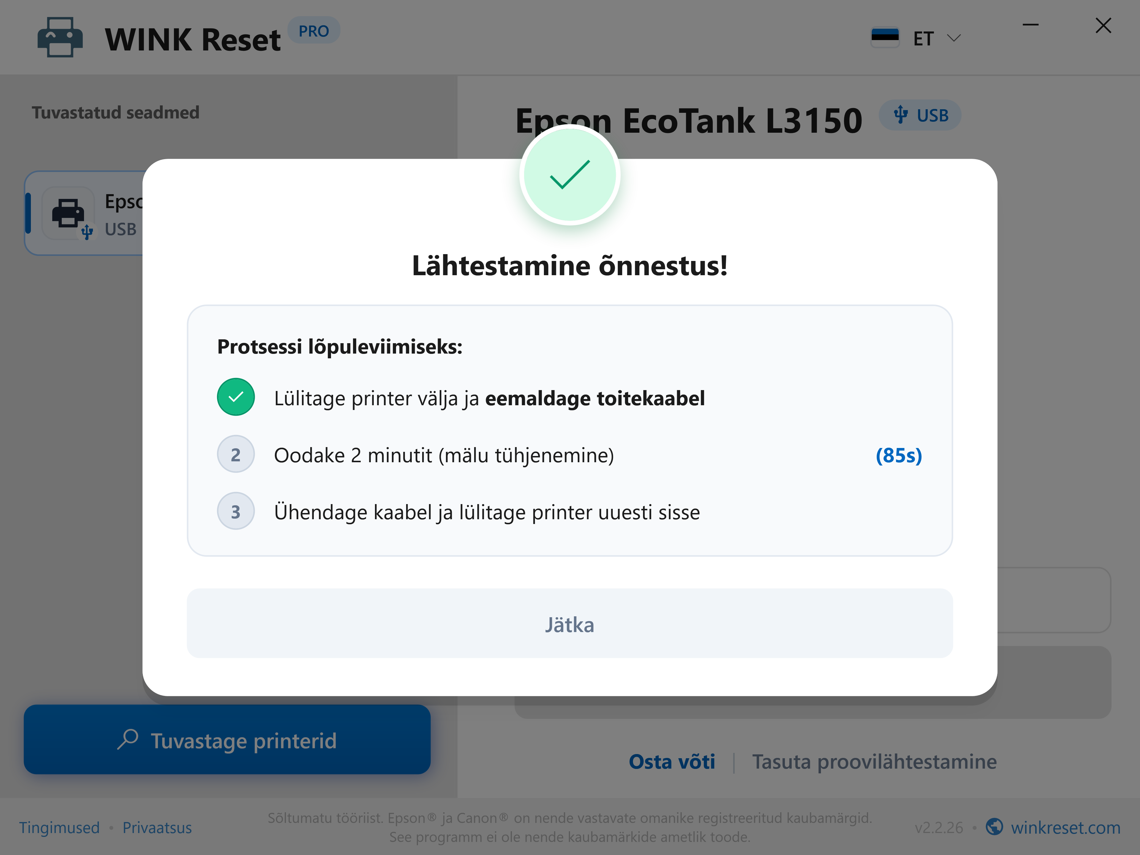 Edukas lähtestamine ja emaplaadi toitemälu tühjendamise assistent - WINK Reset PRO (ET)