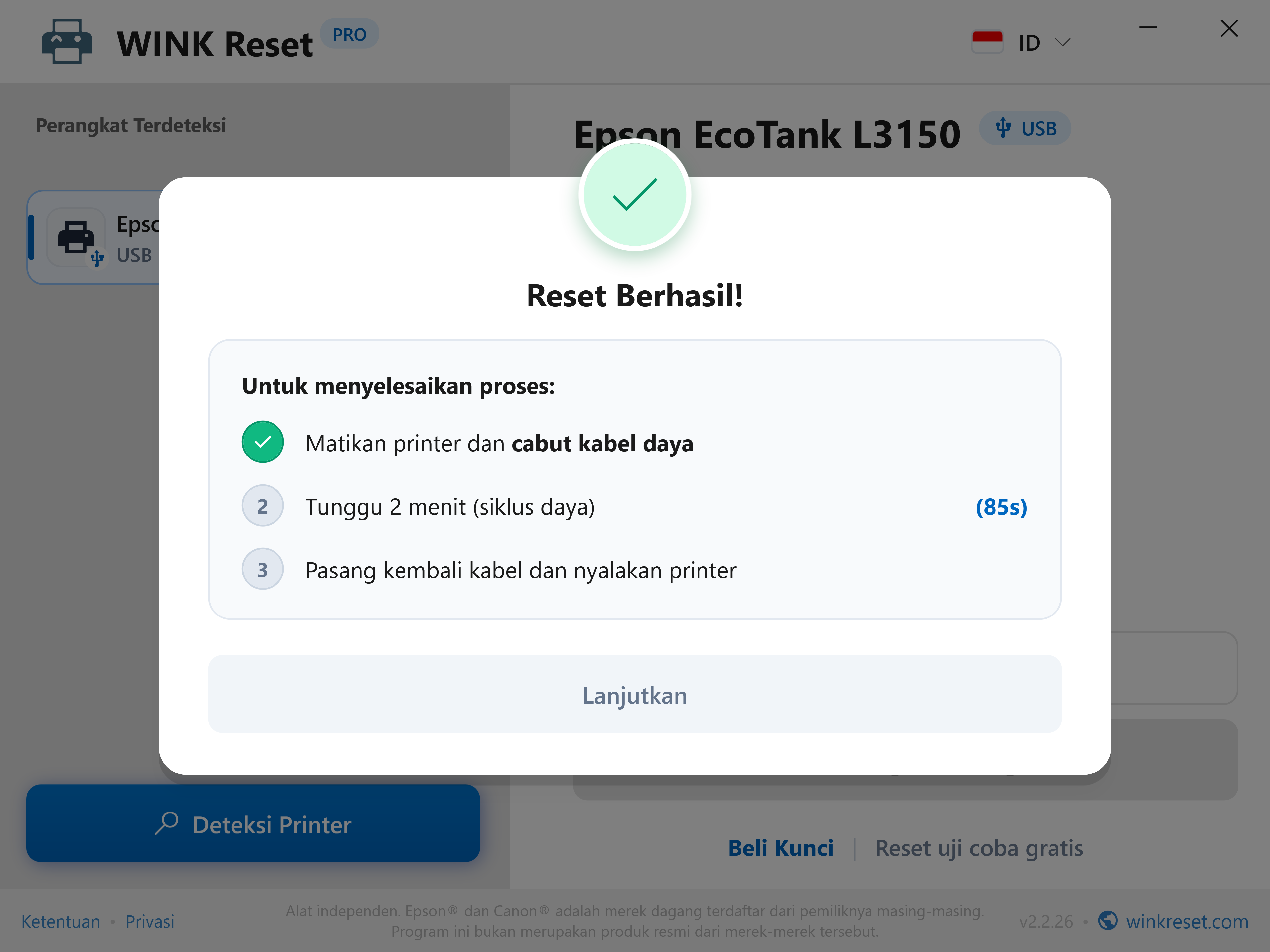 Reset berhasil dan asisten pengosongan daya motherboard - WINK Reset PRO (ID)