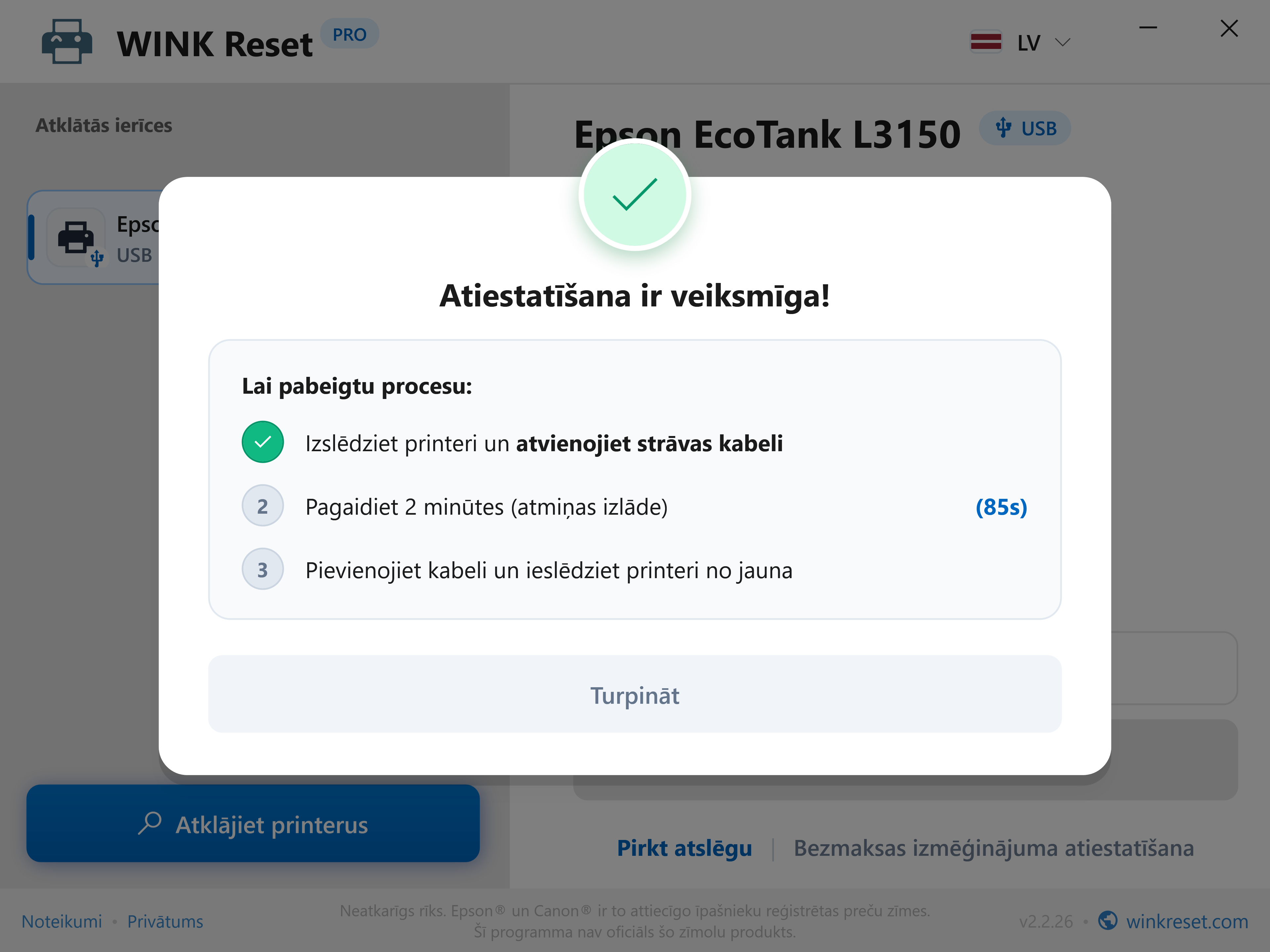 Veiksmīga atiestatīšana un mātesplates barošanas atmiņas izlādes asistents - WINK Reset PRO (LV)