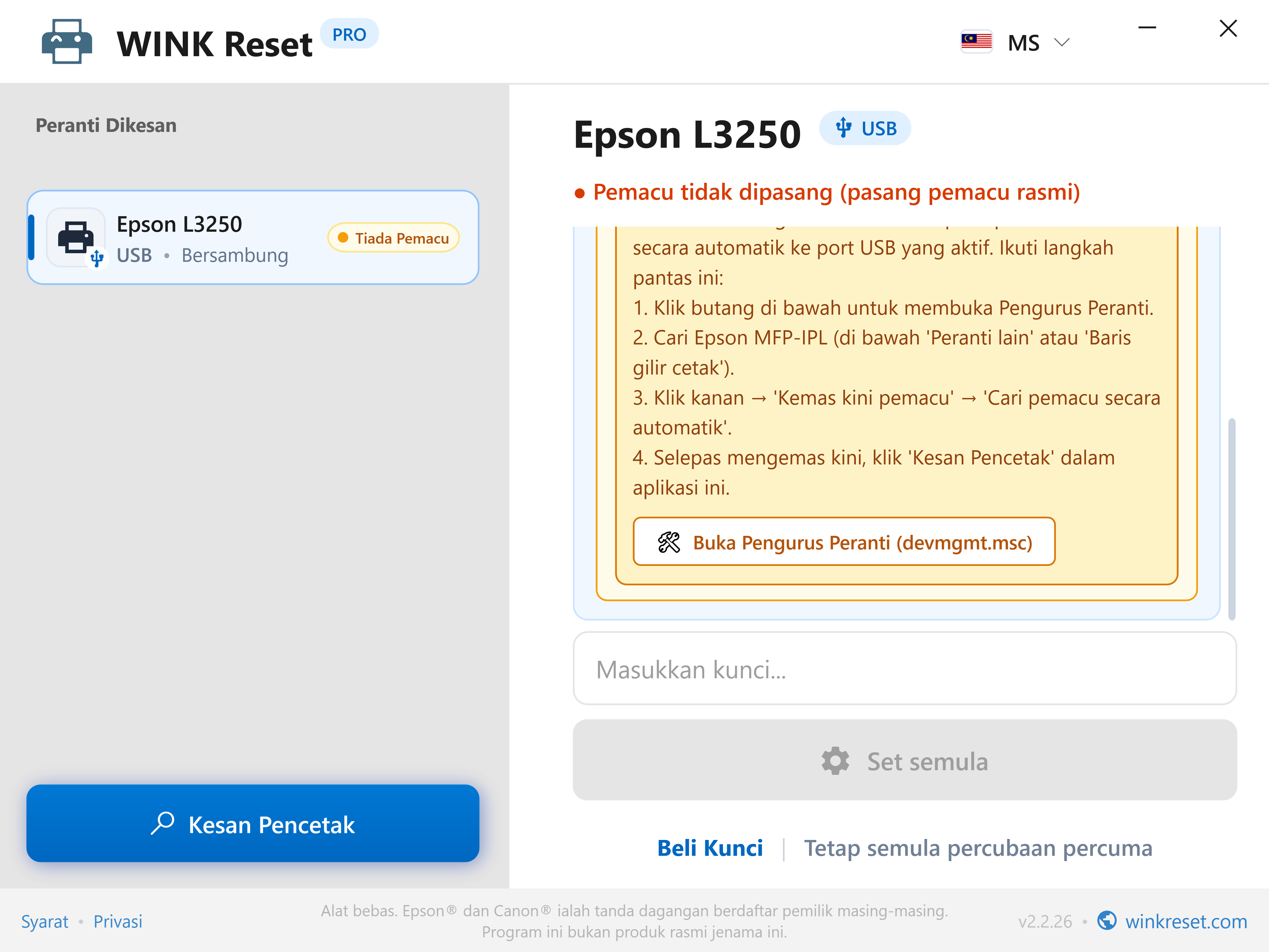 Panduan Pengurus Peranti (Device Manager) terbina dalam - WINK Reset PRO (MS)
