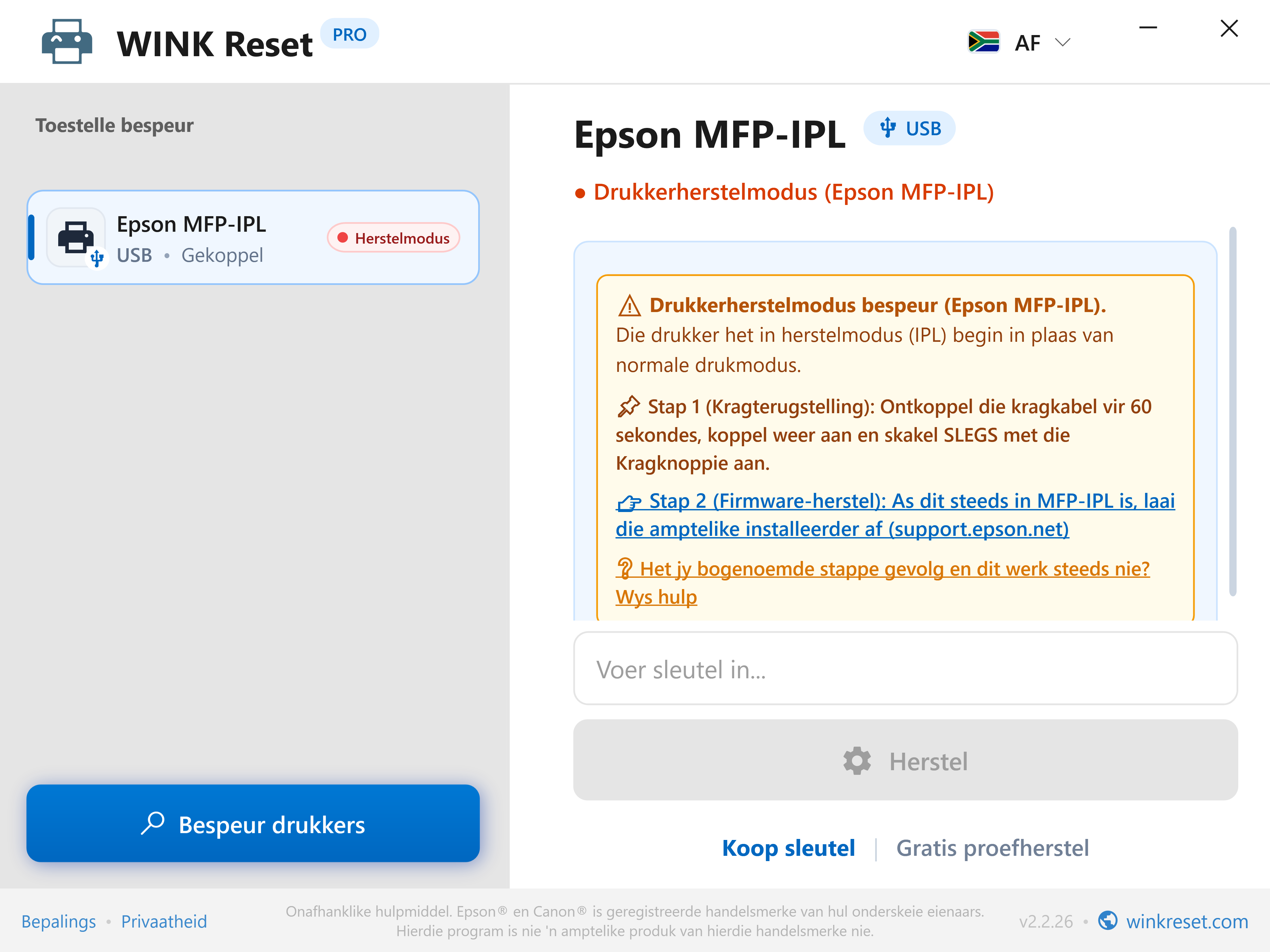 Noodlaaaier-herstelassistent (Epson MFP-IPL) - WINK Reset PRO (AF)