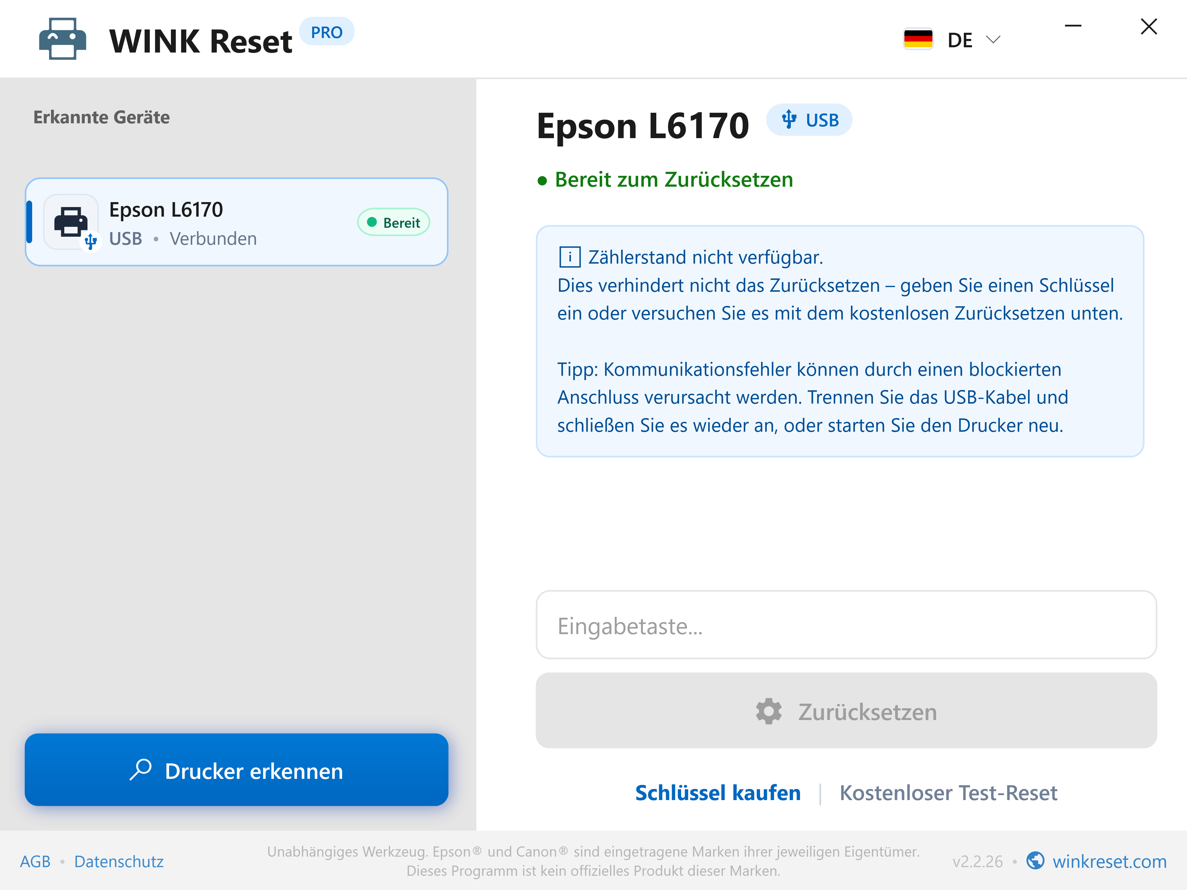Unterscheidung zwischen Wartungsbox (Maintenance Box) und Resttintentank - WINK Reset PRO (DE)