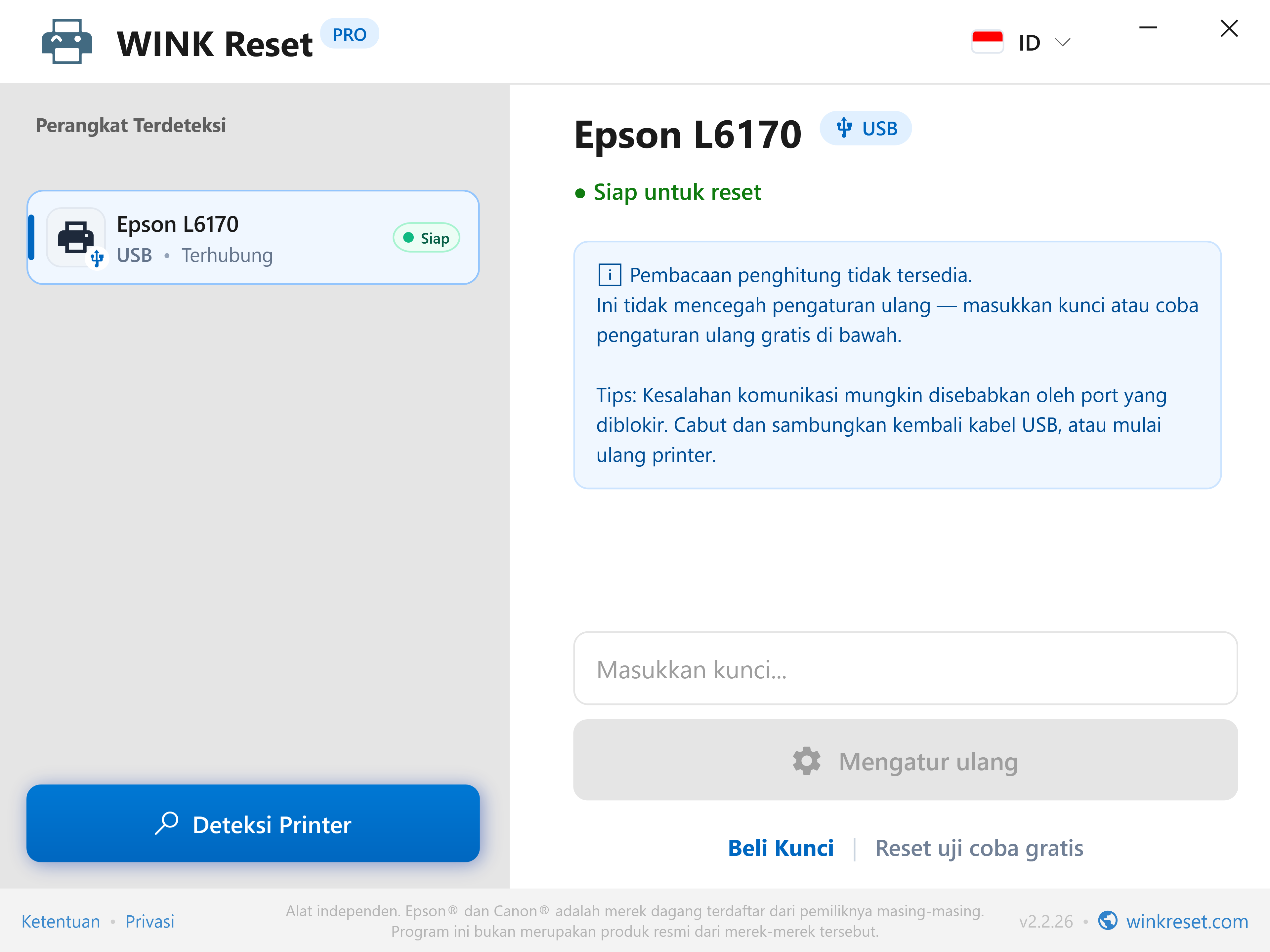 Pembedaan: Kotak Pemeliharaan (Maintenance Box) vs. Bantalan Tinta Pembuangan internal - WINK Reset PRO (ID)