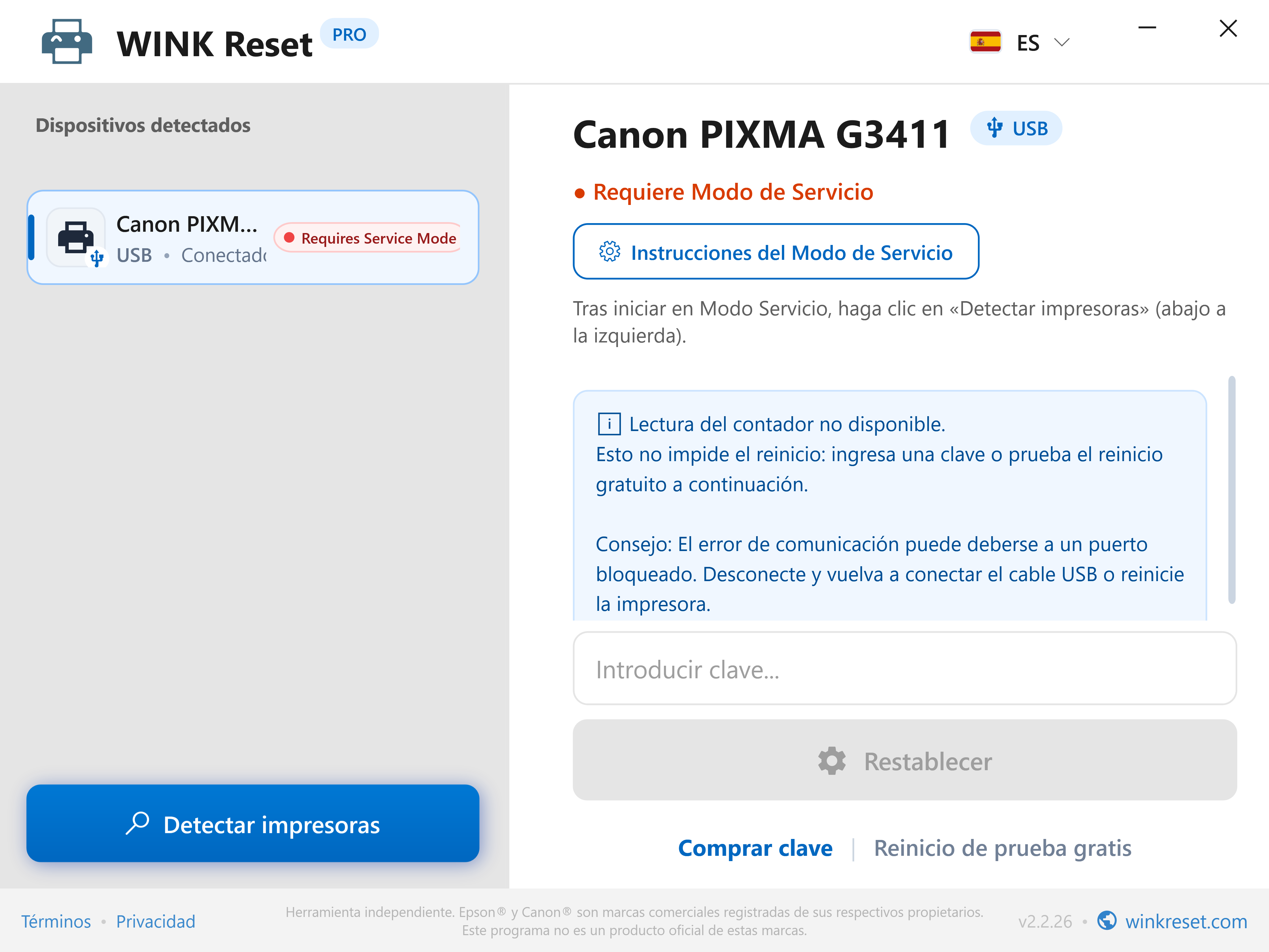 Guía interactiva de Canon Service Mode - WINK Reset PRO (ES)