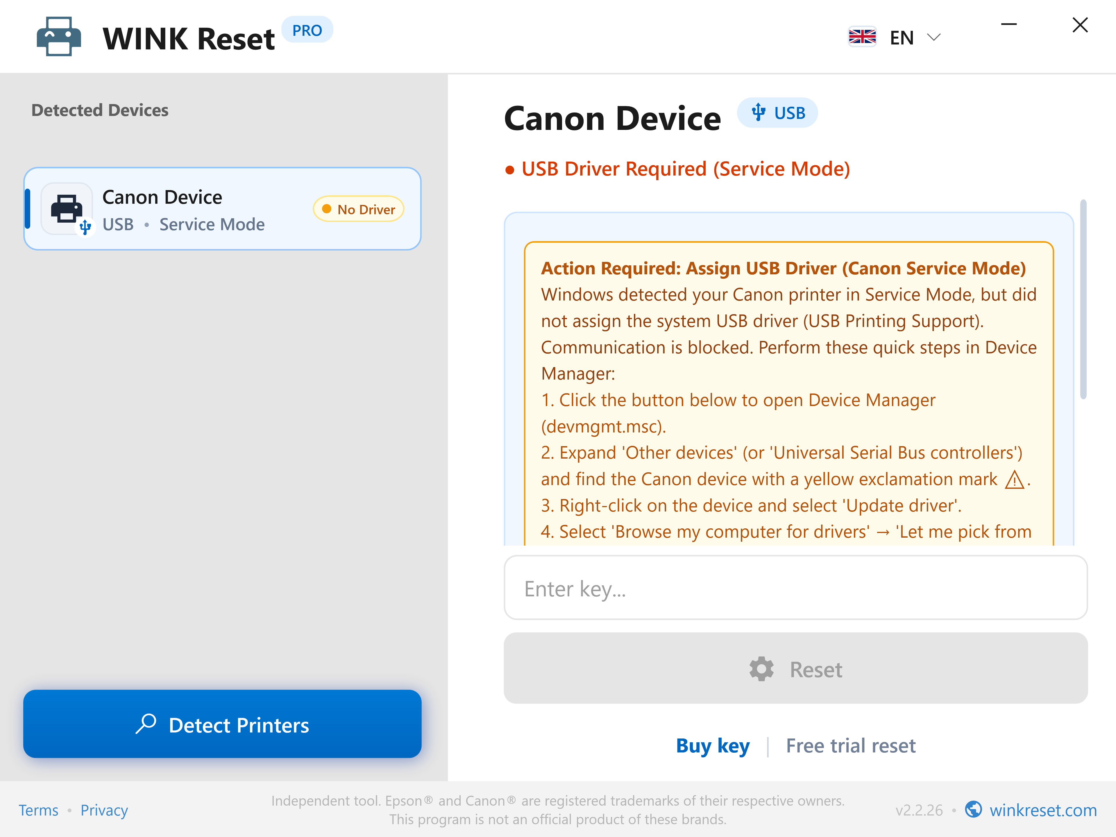 Canon Service Mode USB Interface Verification - WINK Reset PRO (EN)