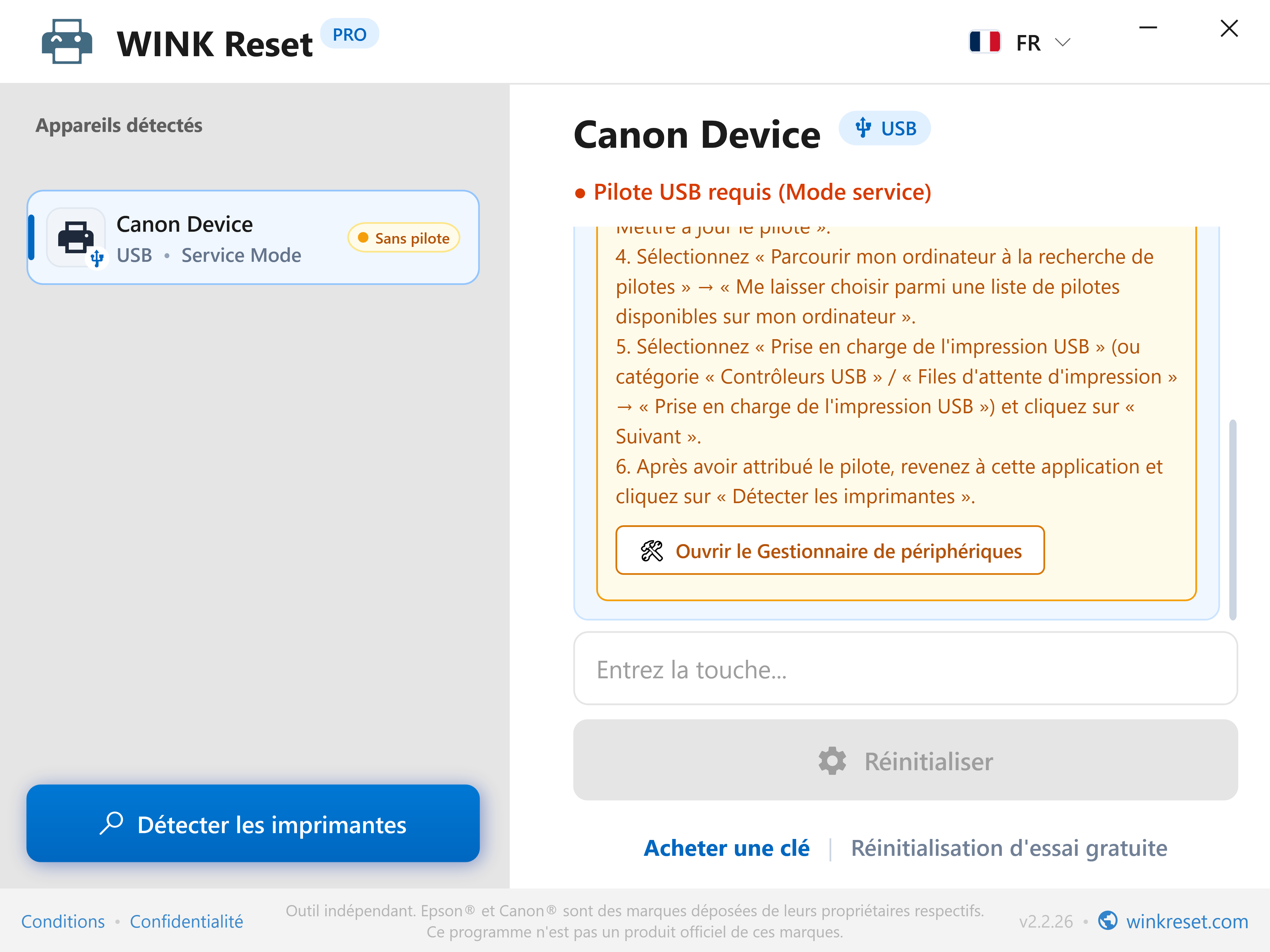 Guide d'attribution du pilote USB pour Canon Service Mode - WINK Reset PRO (FR)