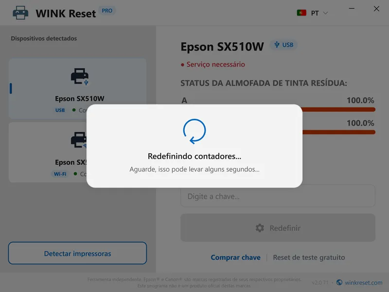 corrigir luzes vermelhas piscando epson wic reset pt