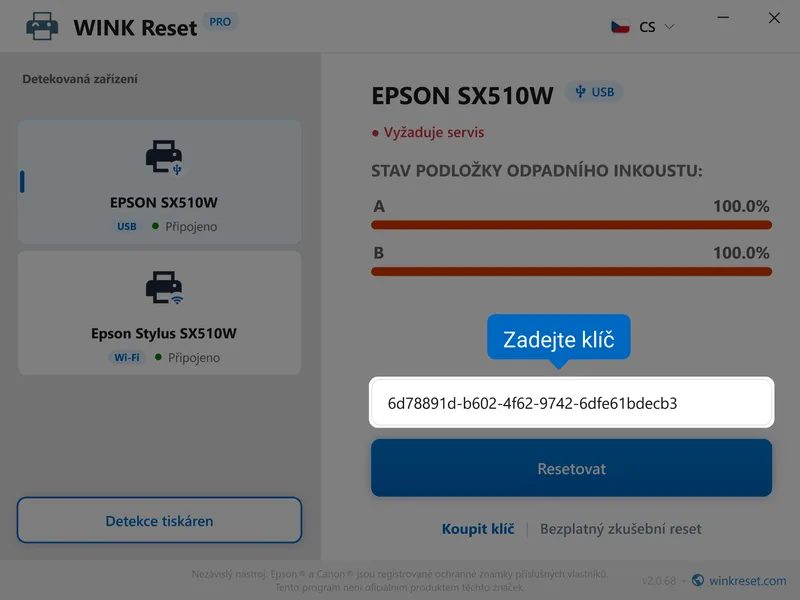 epson absorber inkoustu wic zadat klic cs