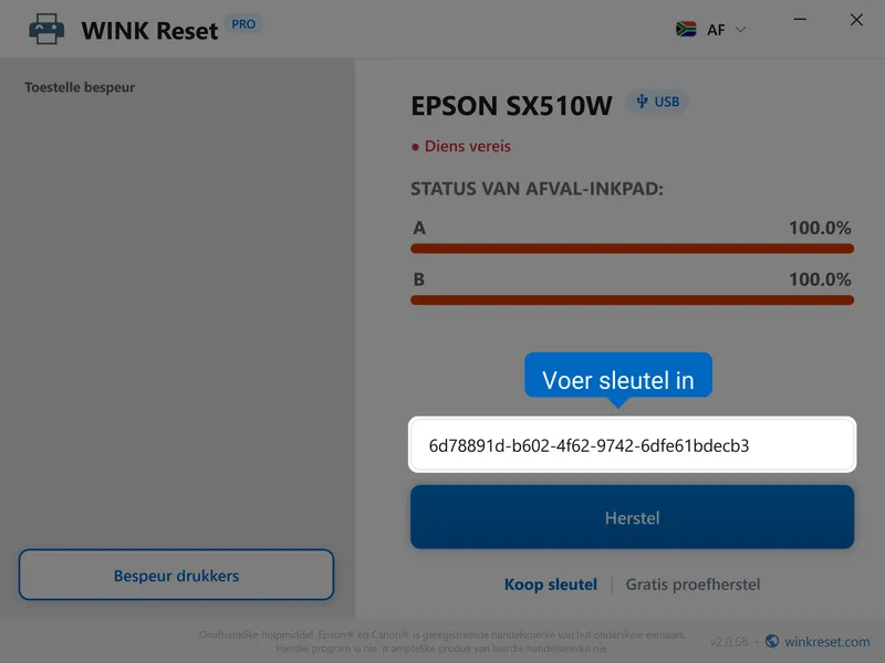 epson afval inkkussing wic sleutel invoer af