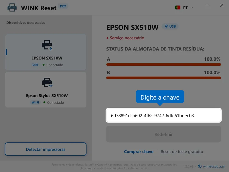 epson almofadas de tinta wic inserir chave pt