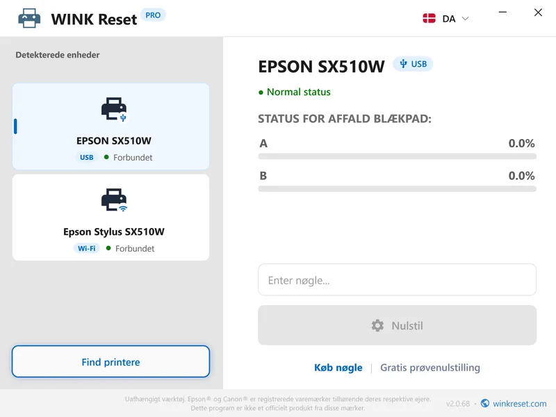 epson blakpude tallere nulstillet succes