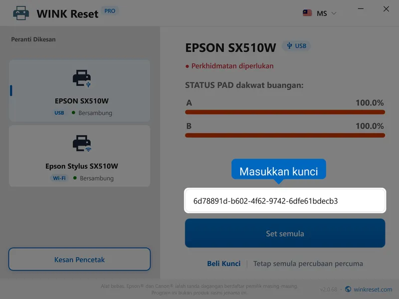 epson pad sisa dakwat wic masukkan kunci ms