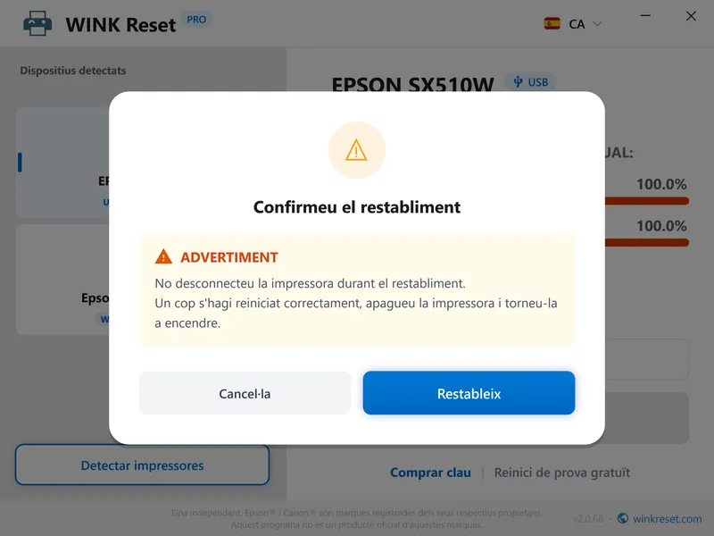 error servei requerit epson wic confirmar ca