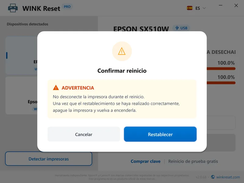 error servicio requerido epson wic confirmar es