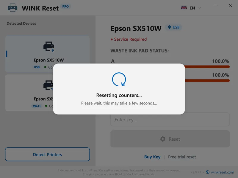 fix epson blinking red light wic reset en
