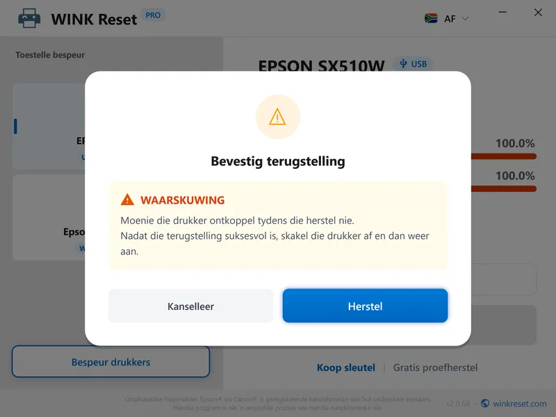 fout diens vereis epson wic bevestig af