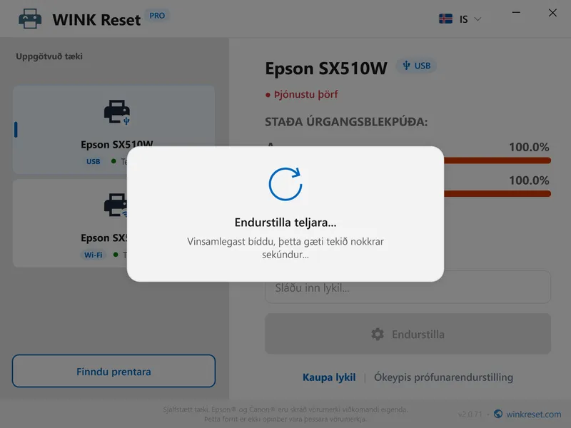 laga blikkandi raud ljos epson wic endurstilla is