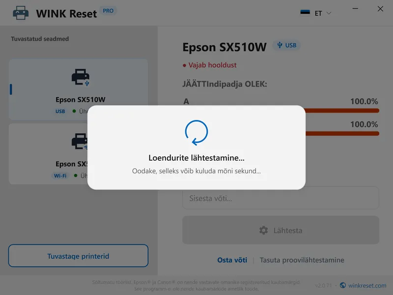 paranda vilkuvad punased tuled epson wic reset et