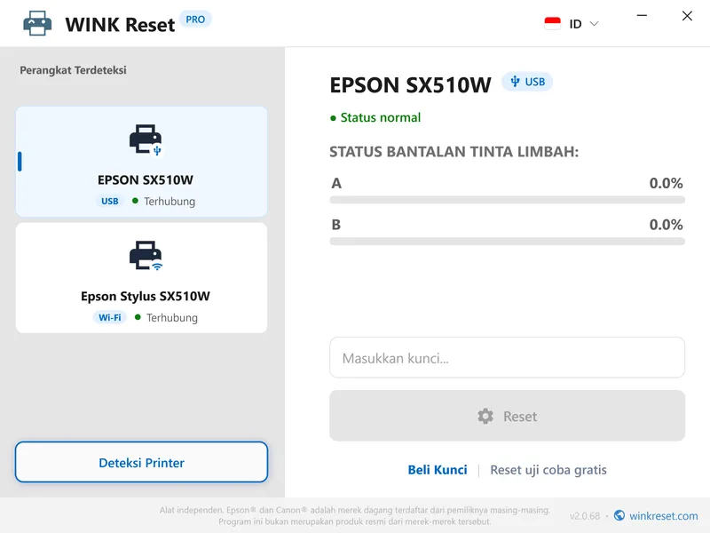 penghitung bantalan tinta epson berhasil direset nol