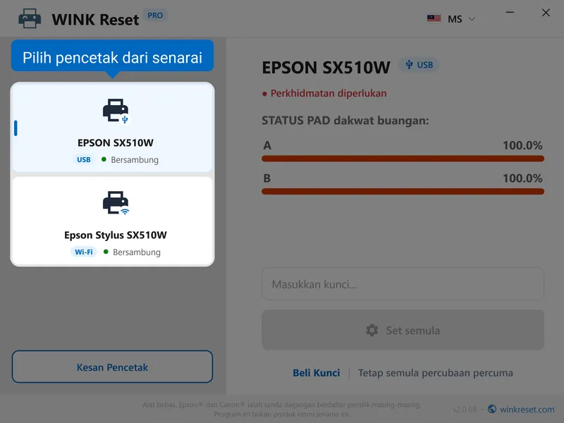 pilih pencetak epson dari senarai