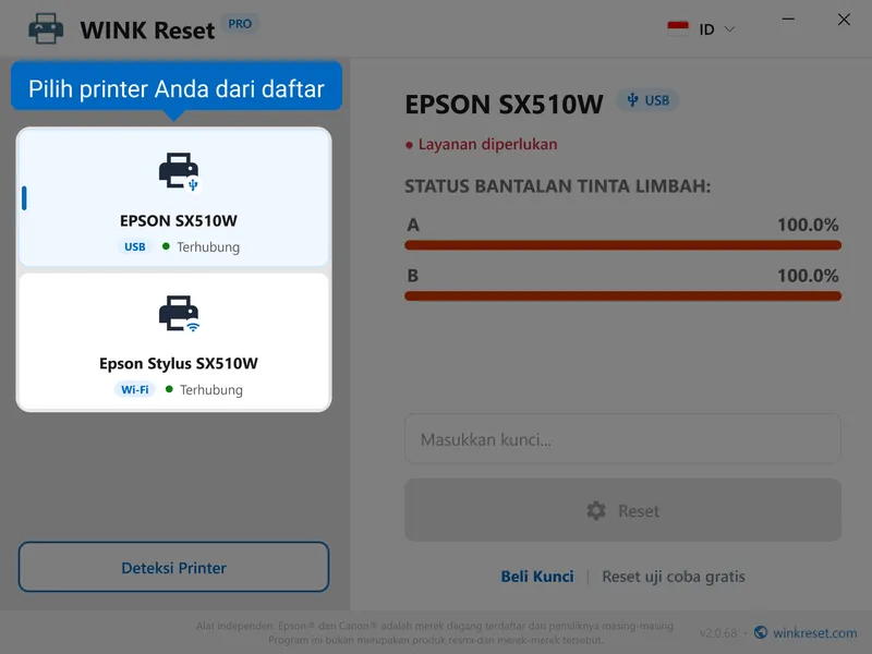 pilih printer epson dari daftar
