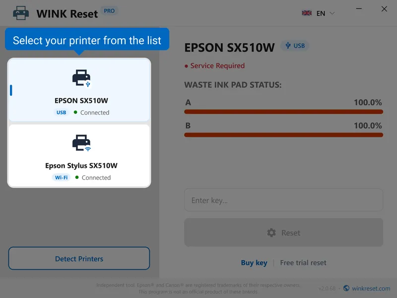 select epson printer from list
