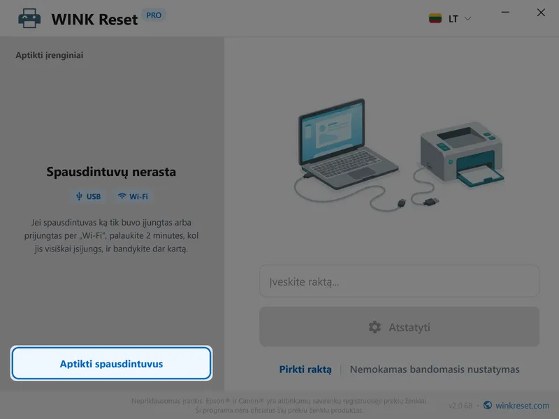 wink reset rasalo kempinele wic epson aptikti spausdintuva lt